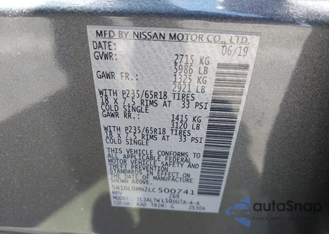 2020 Infiniti Qx60 Luxe z USA, uszkodzony, nr VIN 5N1DL0MN2LC500741